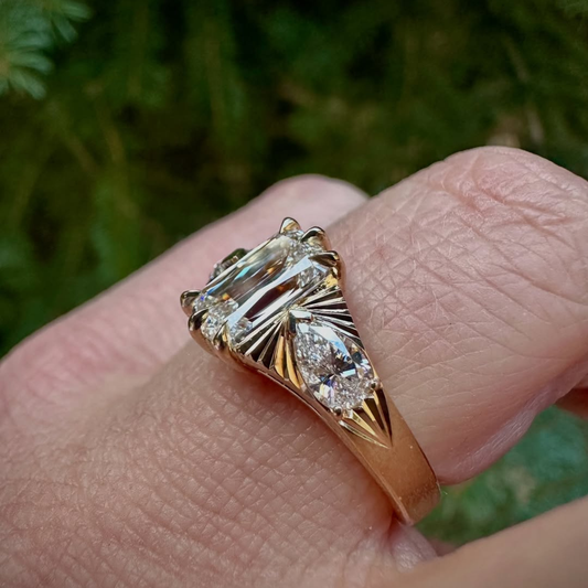 Cushion Cut Moissanite Diamond Engagement Ring With Pear Side Stones - View 2