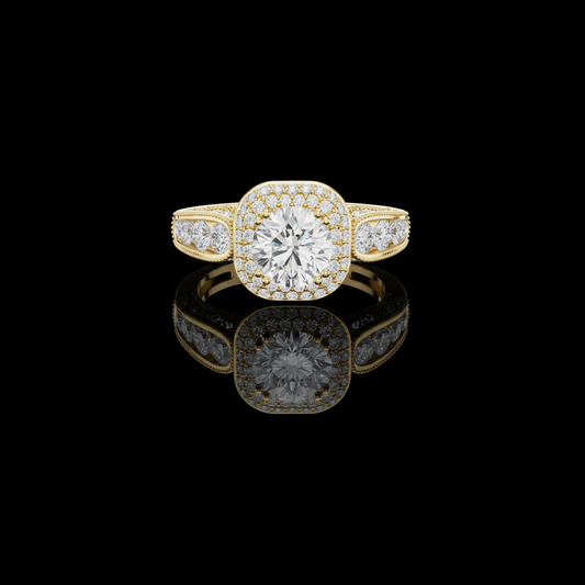 Round Cut Moissanite Diamond Wedding Ring With Halo Setting