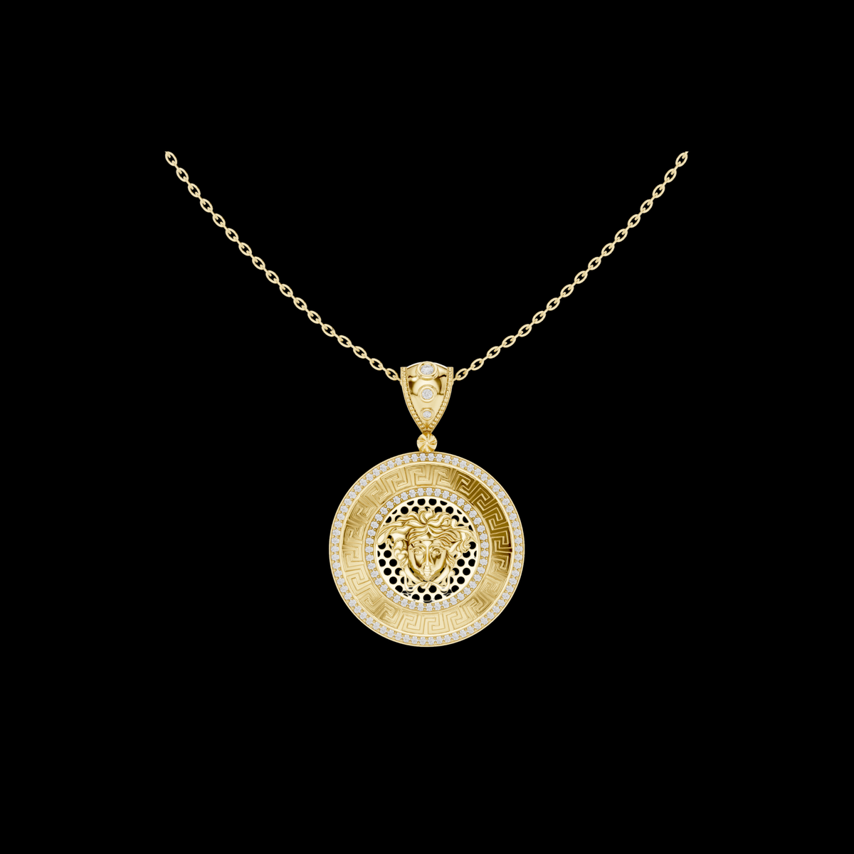 Greek Key Pattern Border Statement Pendant with Round Lab Grown Diamond