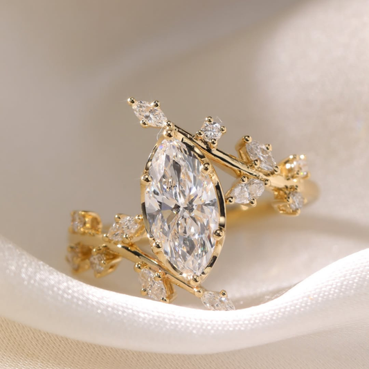 Marquise Lab Diamond Bypass Ring with Branch Inspired Accent - View 2