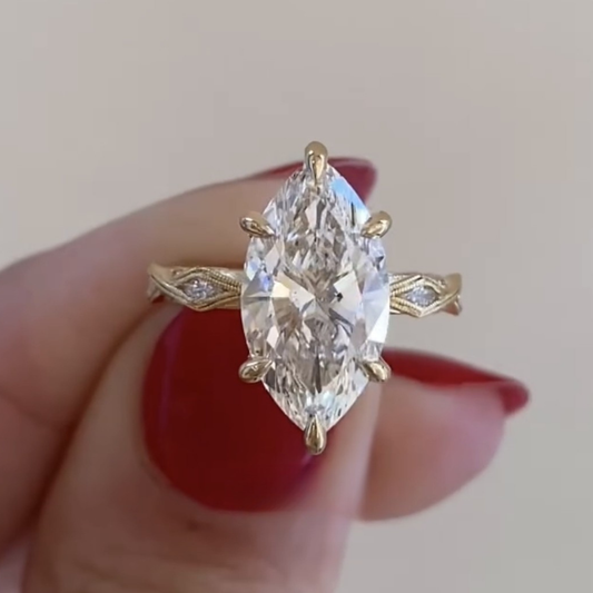 Marquise Cut Lab Diamond Vintage Engagement Ring - View 2