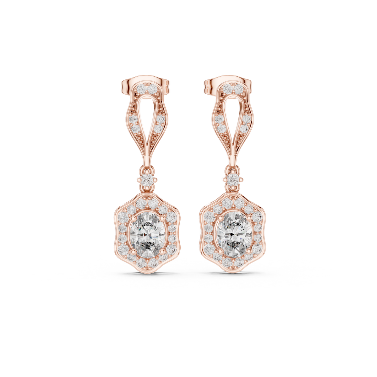 Vintage Art Deco Drop Moissanite Diamond Hexagonal Halo Earrings - View 2