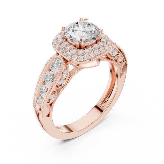 Round Cut Moissanite Diamond Wedding Ring With Halo Setting - View 2