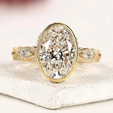 Oval Cut Lab Halo Diamond Engagement Ring with Pavé Band