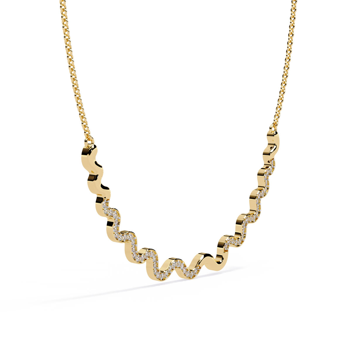 Curved Wave Bar Moissanite Diamond Pave Necklace - View 2