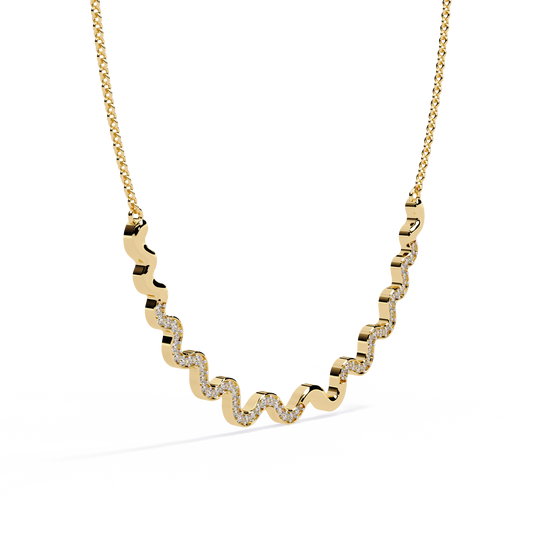 Curved Wave Bar Moissanite Diamond Pave Necklace - View 2