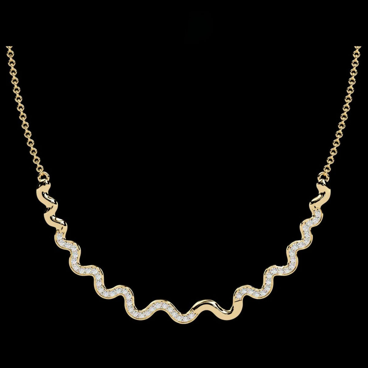 Curved Wave Bar Lab Grown Diamond Pave Necklace