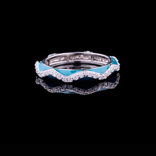 Sky Blue Wave Lab Diamond Pave Wedding Band Ring