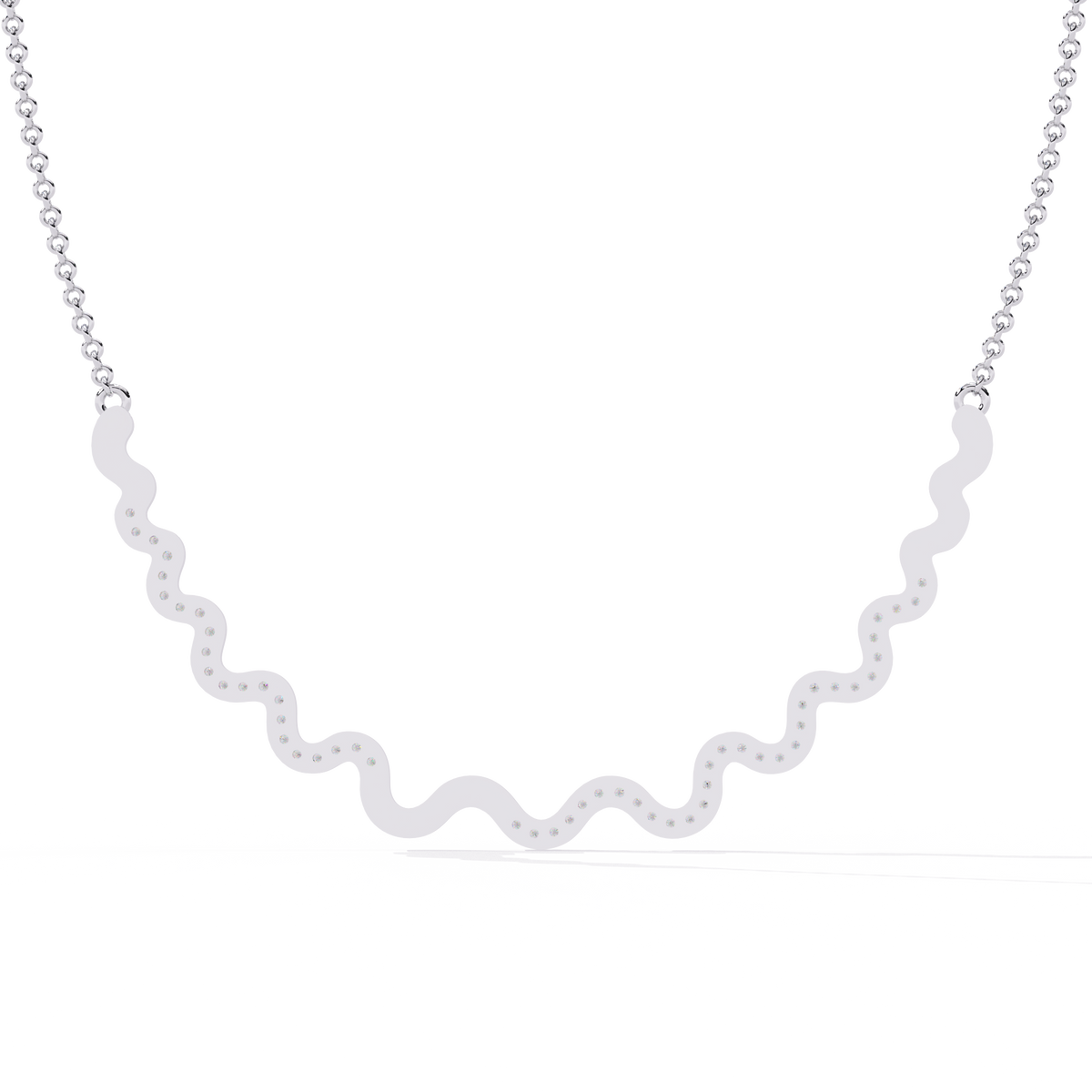 Curved Wave Bar Moissanite Diamond Pave Necklace - View 10