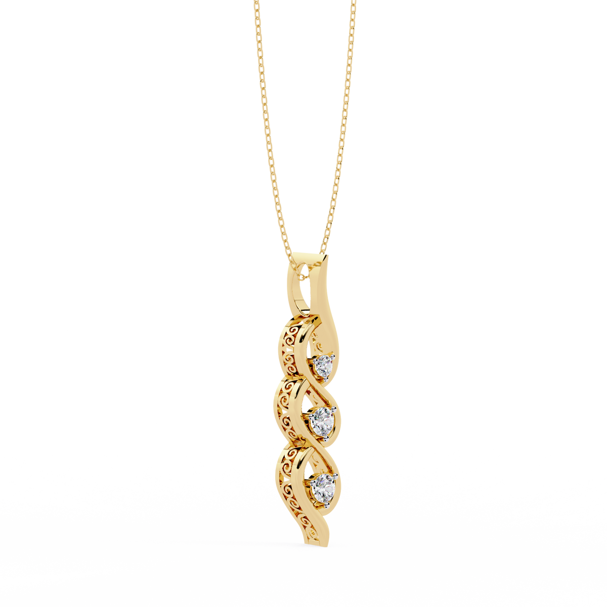 Three Stone Twist Moissanite Diamond Pendant Necklace - View 8
