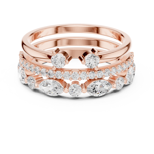 Stackable Marquise and Round Moissanite Diamond Ring Set - View 2