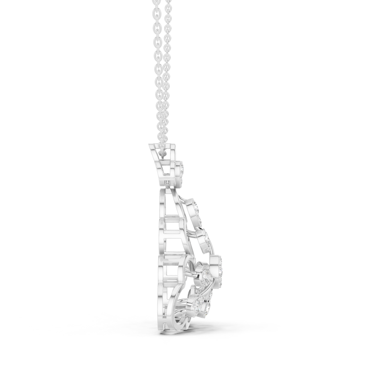 Three Leaf Floret Layering Pendant Encrusted with Multi Stone Lab Diamonds - View 6
