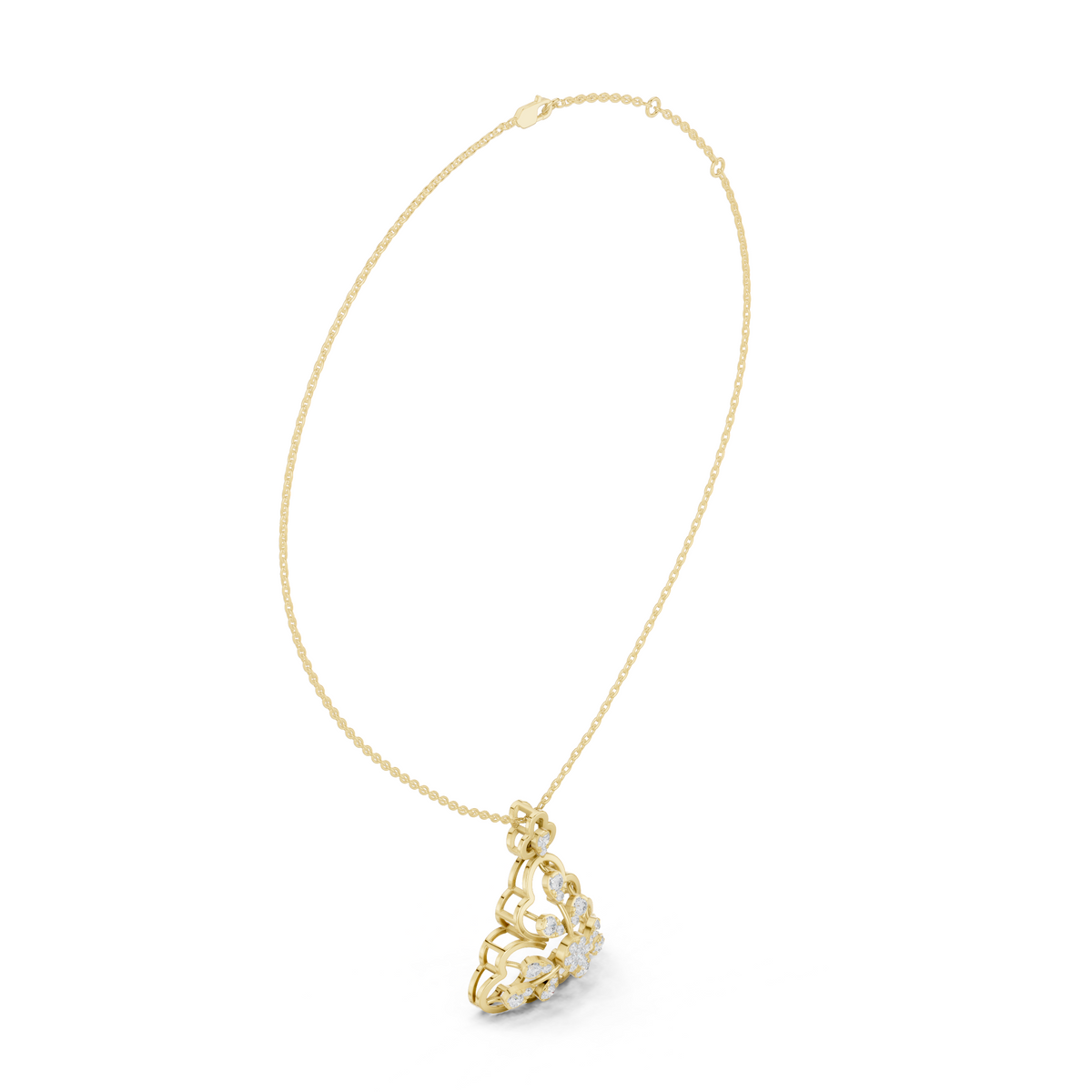 Three Leaf Floret Layering Pendant Encrusted with Multi Stone Lab Diamonds - View 7