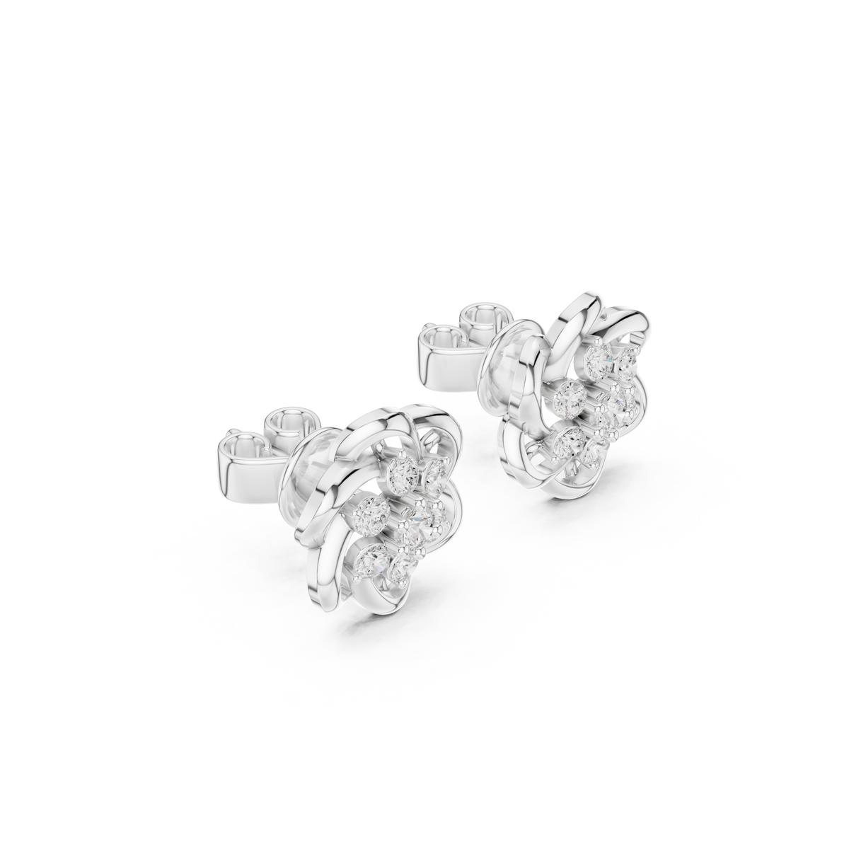 Floral Interwoven Knot Design Round Cut Moissanite Diamond Stud Earrings - View 7