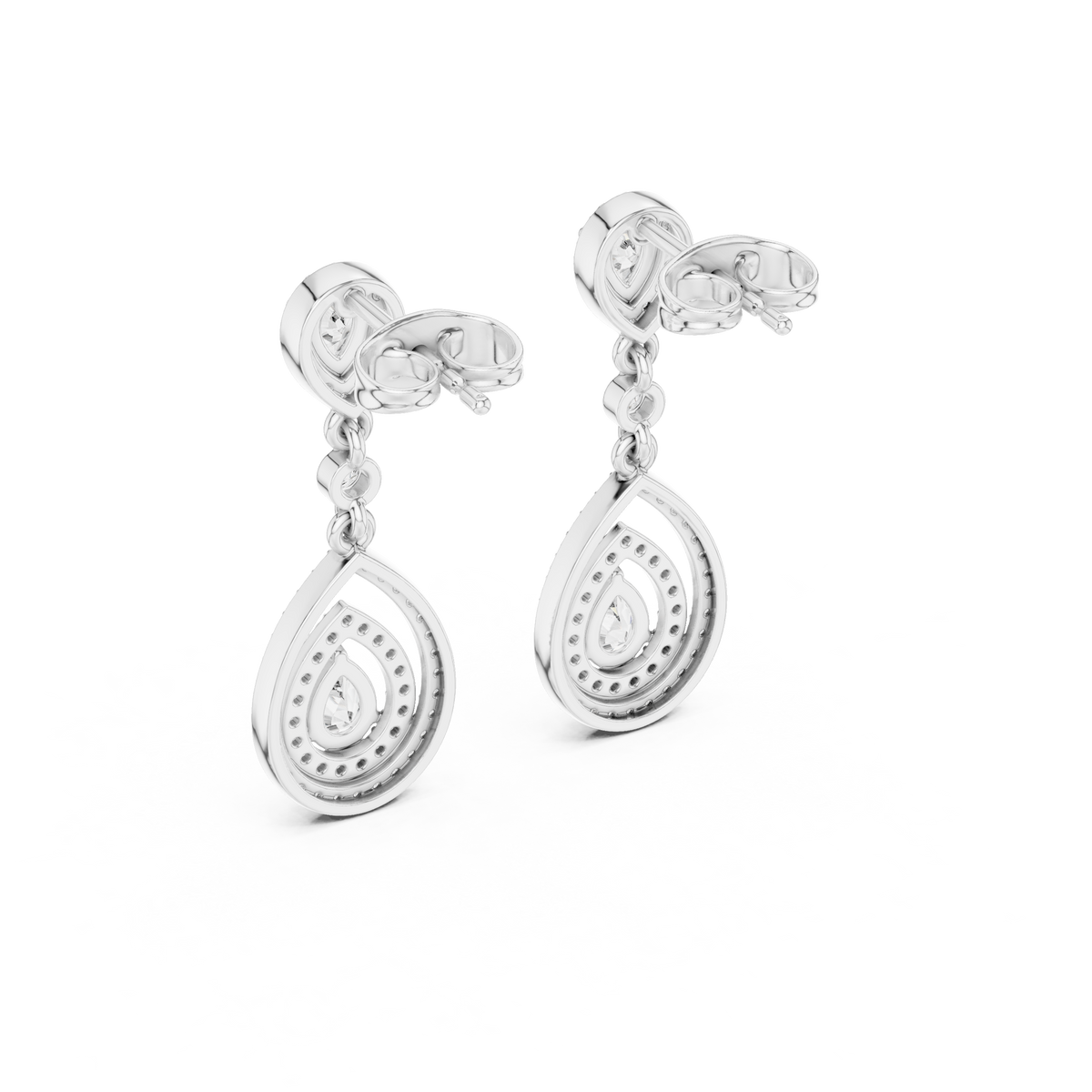 Interlinked Pear Cut Moissanite Diamond Floating Halo Drop Earring - View 9