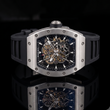 White Carbon Fiber Skeleton Dial Automatic Tonneau Watch