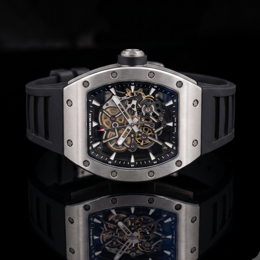 White Carbon Fiber Skeleton Dial Automatic Tonneau Watch