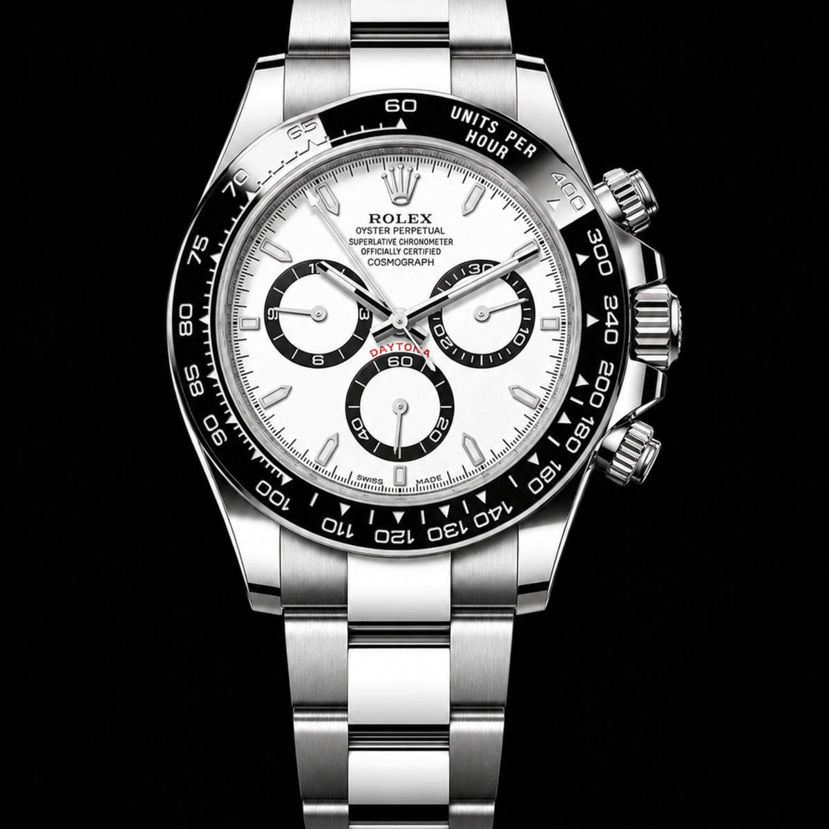 White Dial Chronograph Stainless Steel Ceramic Bezel Luxury Watch