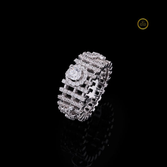 Round Moissanite Diamond Ladder Pave Statement Ring - View 2