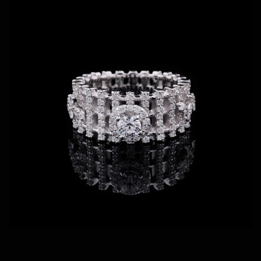 Round Moissanite Diamond Ladder Pave Statement Ring