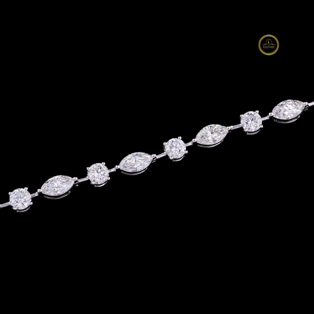 Alternating Marquise and Round Lab Diamond Tennis Bracelet - View 3