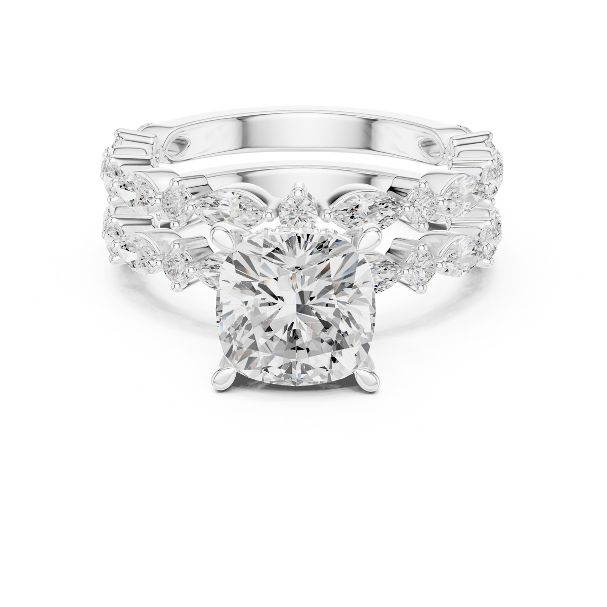 Cushion Cut Lab Diamond Women's Nature Inspired Solitaire Ring Set - View 3