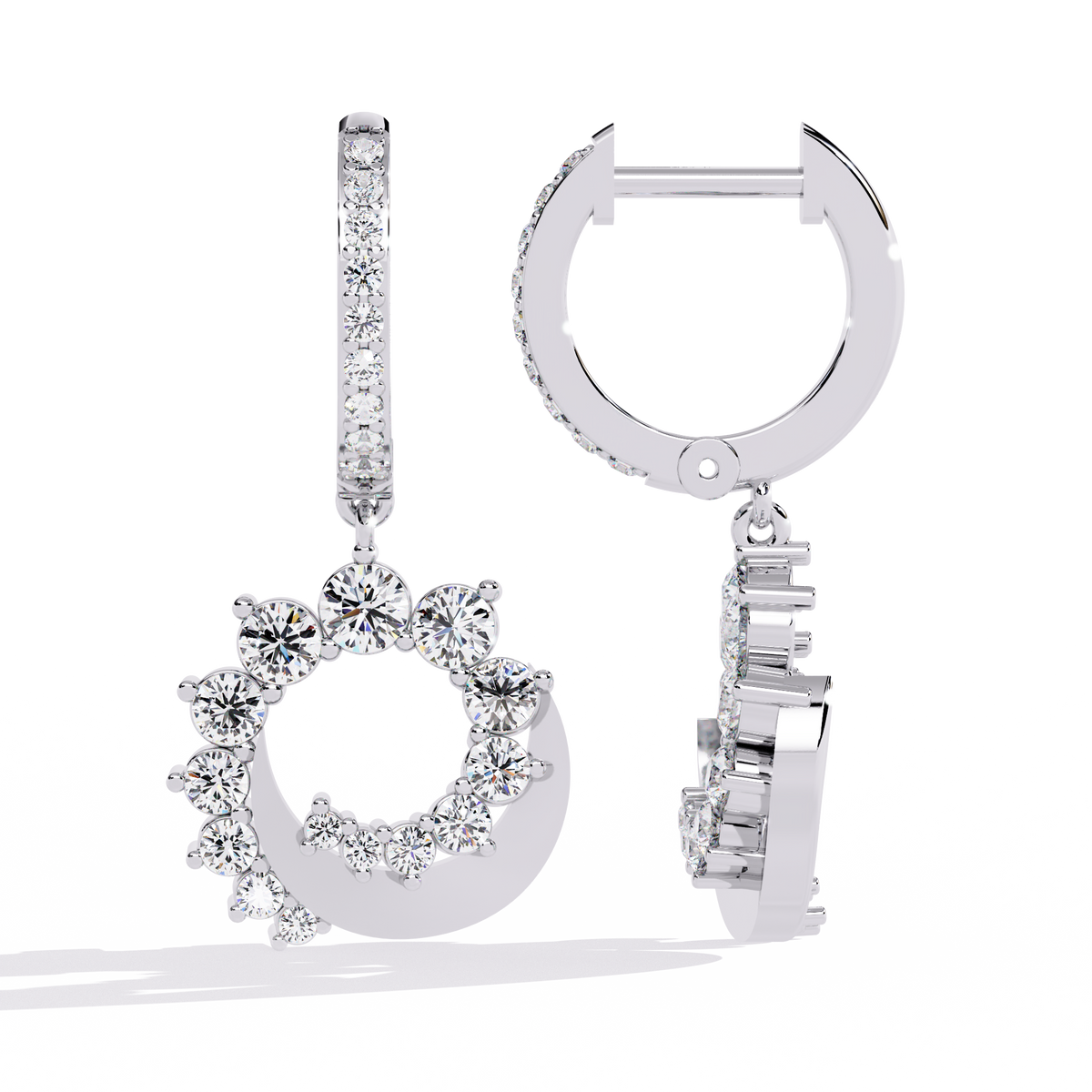 Luminous Crescent Sparkle Hoop Drop Earrings with Brilliant Round Lab Grown Diamond - View 6