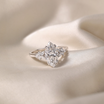 Marquise Moissanite Diamond Cluster Ring with Round And Marquise Side Accents