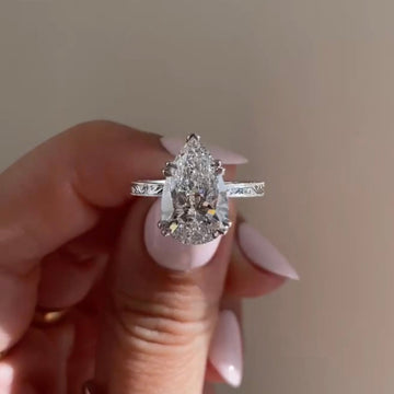 Pear Cut Lab Diamond Solitaire Ring Hidden Halo With Engraved Vintage Band