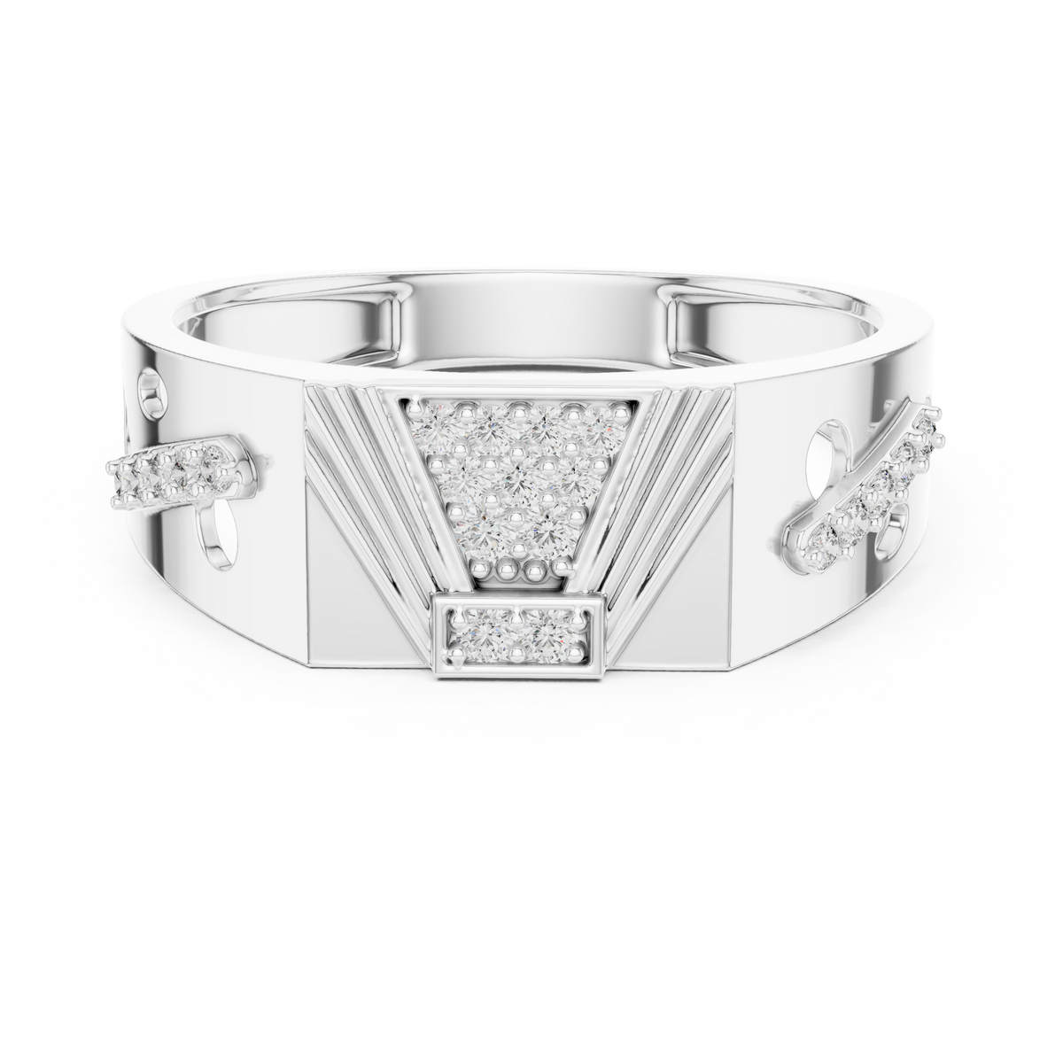 Round Cut Lab Grown Diamond Men's Modern Openwork Orbital Cutout Engagement Ring - View 3
