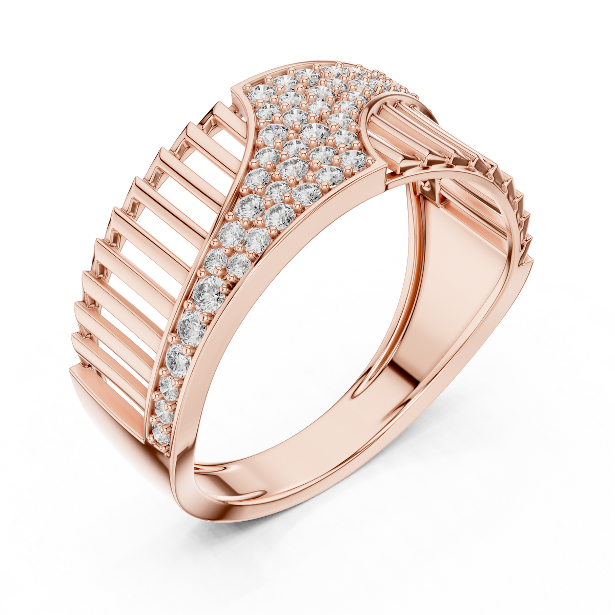 Round Cut Moissanite Diamond Men's Vertical Pillar Cage Pave Statement Ring - View 5