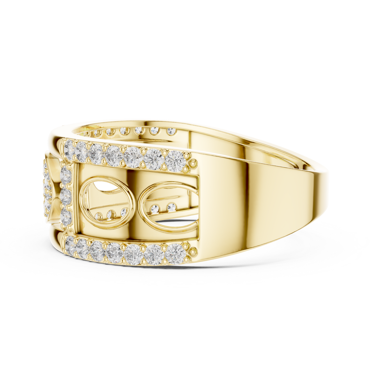 Round Cut Moissanite Diamond Men's Oval Medallion Openwork Gold Ring - View 10