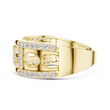 Round Cut Lab Grown Diamond Men's Oval Medallion Openwork Gold Ring - View 10