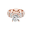 Four Row Cushion Lab Diamond Engagement Ring Pave Wedding Band - View 2