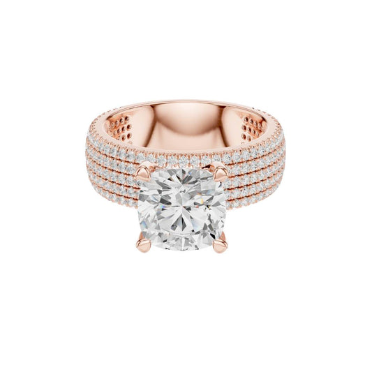Four Row Cushion Moissanite Diamond Engagement Ring Pave Wedding Band - View 2