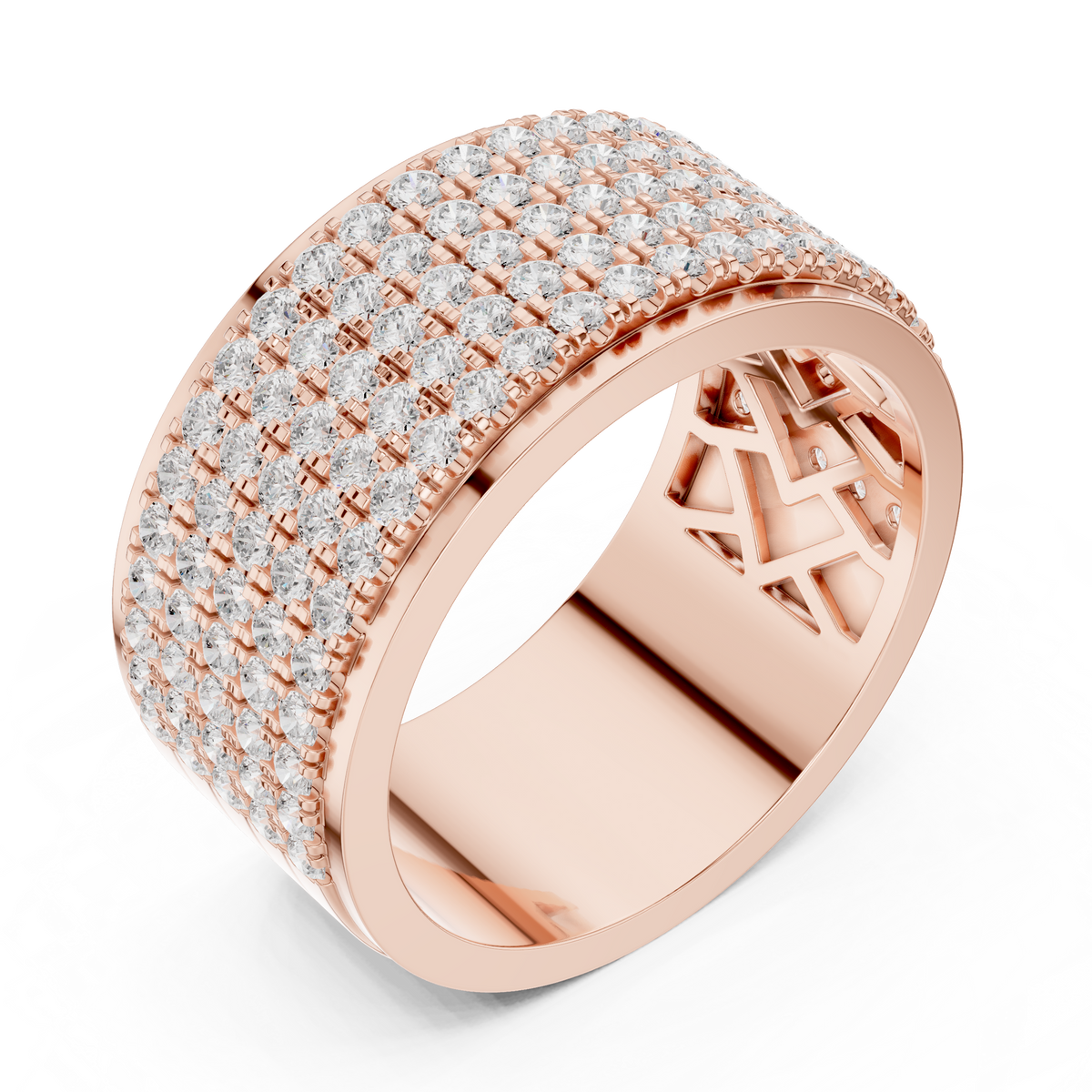 Round Cut Moissanite Diamond Men's Multi Row Grid Pave Iced Out Statement Ring - View 5