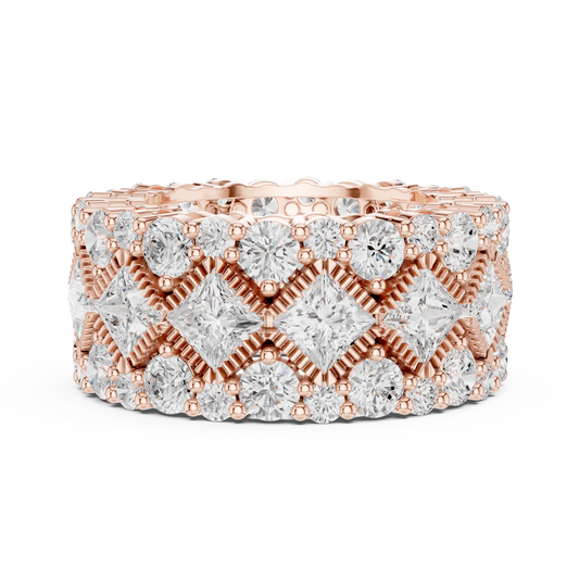 Round Moissanite Diamond Wide Band Statement Ring - View 2