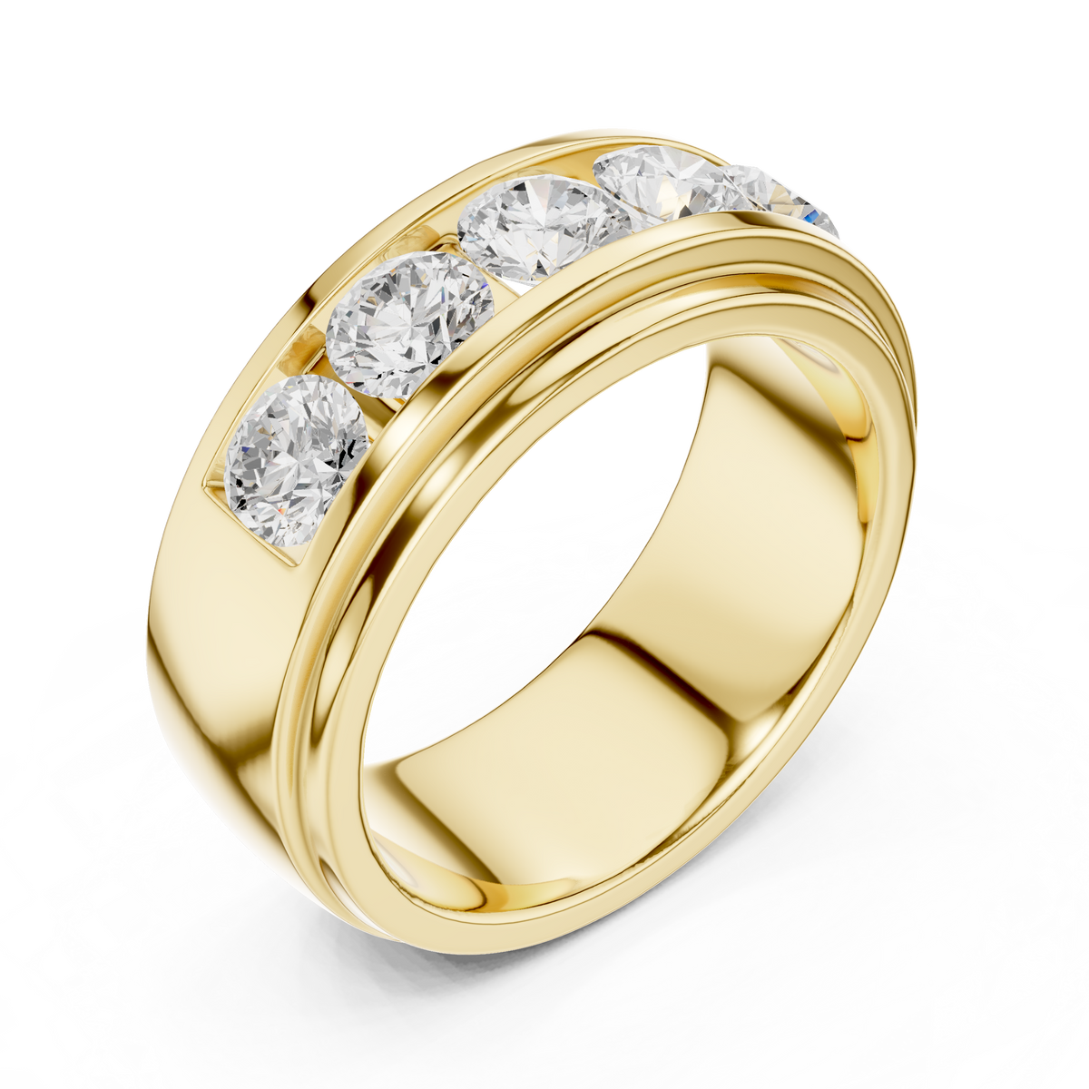Round Cut Moissanite Diamond Men's Heavy Gold Classic Wedding Ring - View 4
