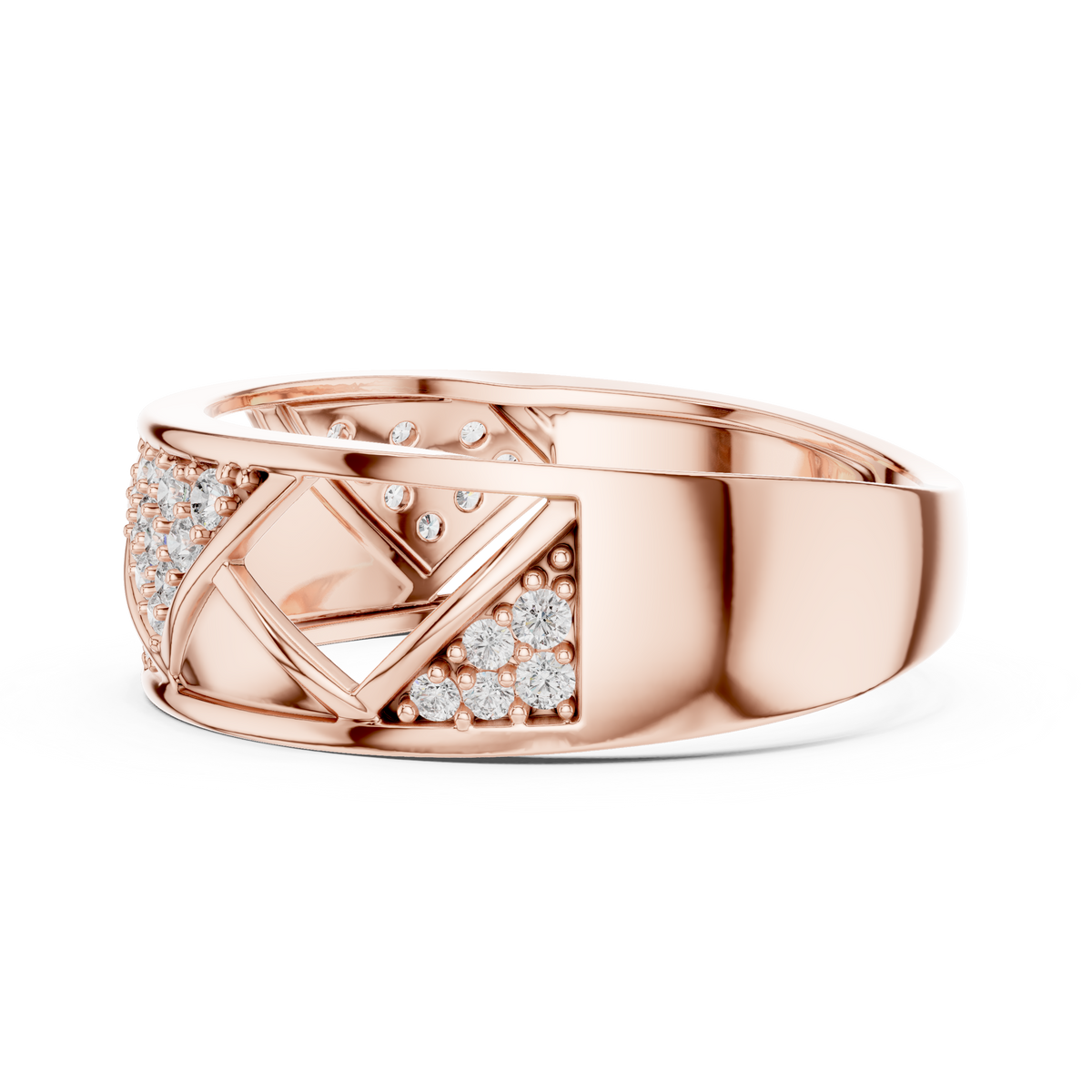 Round Cut Moissanite Diamond Men's Triangular Pave Pattern Statement Ring - View 11