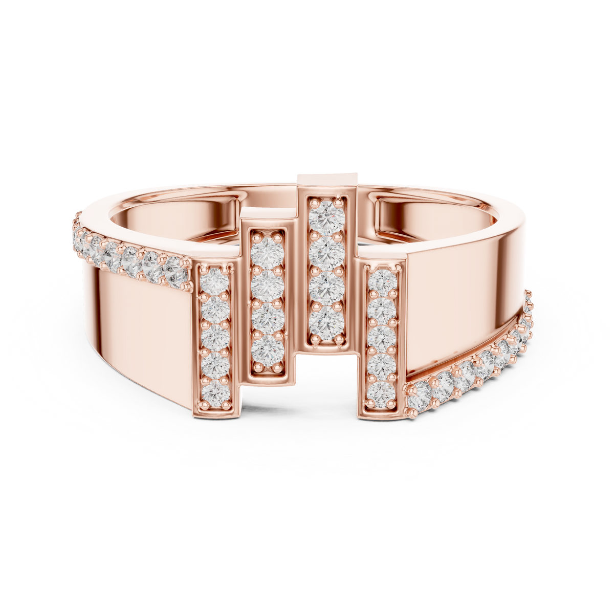 Round Cut Moissanite Diamond Men's Architectural Equalizer Pave Statement Ring - View 2