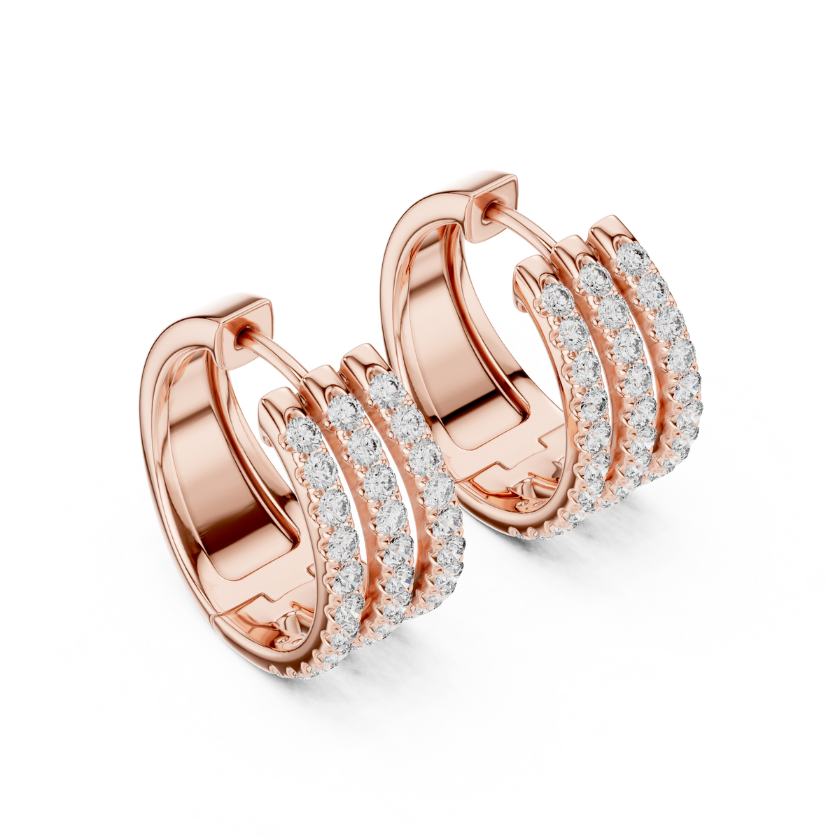 Triple Row Round Lab Diamond Hoop Earrings Everyday Statement Jewelry - View 5