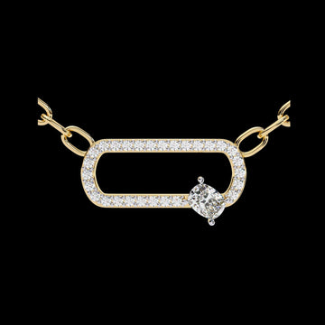 Openwork Pave Oval Link Off Center Cushion Moissanite Diamond Pendant