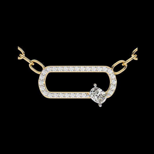 Openwork Pave Oval Link Off Center Cushion Moissanite Diamond Pendant