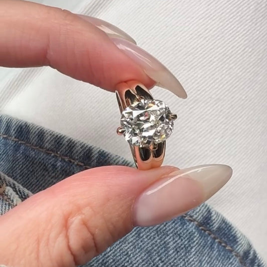 Old Mine Cushion Lab Diamond Solitaire Wedding Ring With Thick Band - View 2