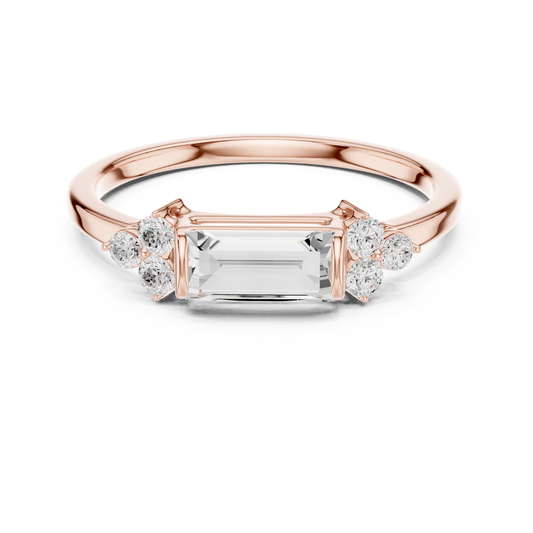 Baguette Cut Lab Diamond Ring With Round Diamonds Sidestone - View 2