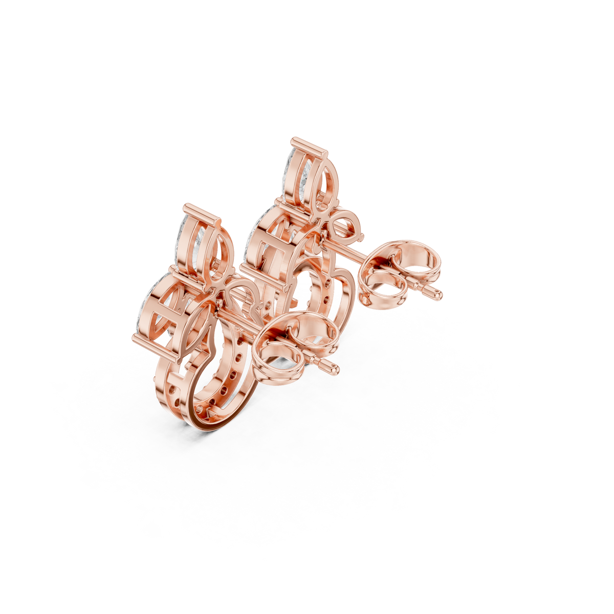 Floral Crescent Mixed Cut Moissanite Diamond Stud Earrings Pear And Marquise Cluster - View 7