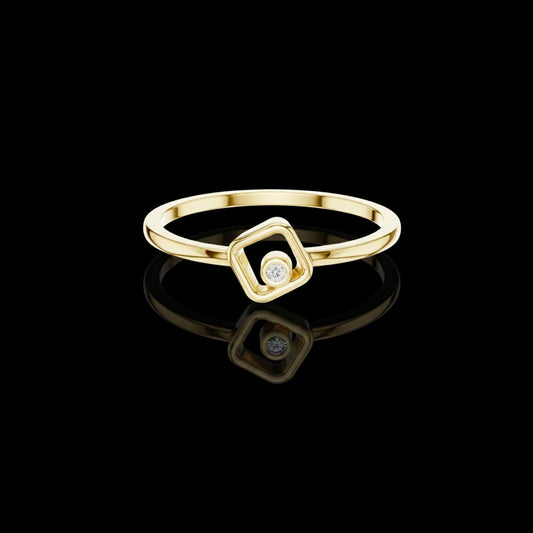Round Cut Lab Diamond Open Square Geometric Solitaire Ring
