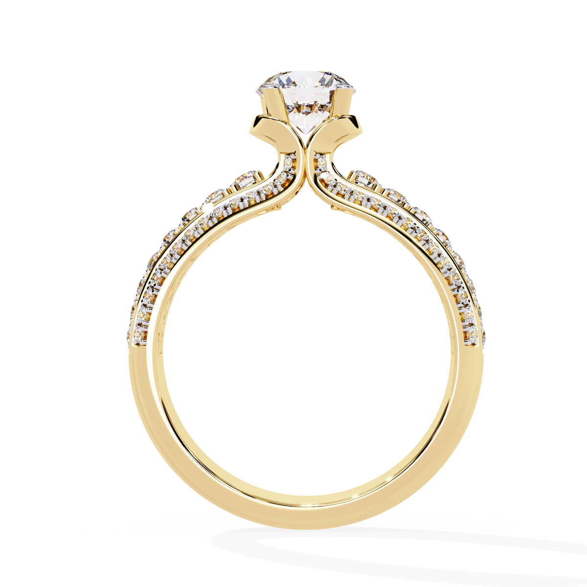 Round Cut Triple Pave Moissanite Diamond Solitaire Engagement Ring - View 5