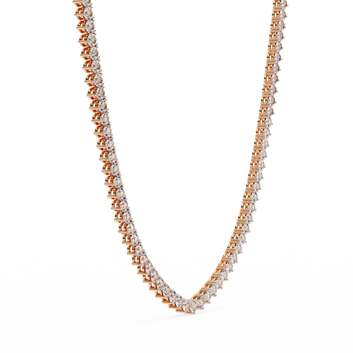 Round Cut Lab Grown Diamond V Shape Tennis Necklace - View 5