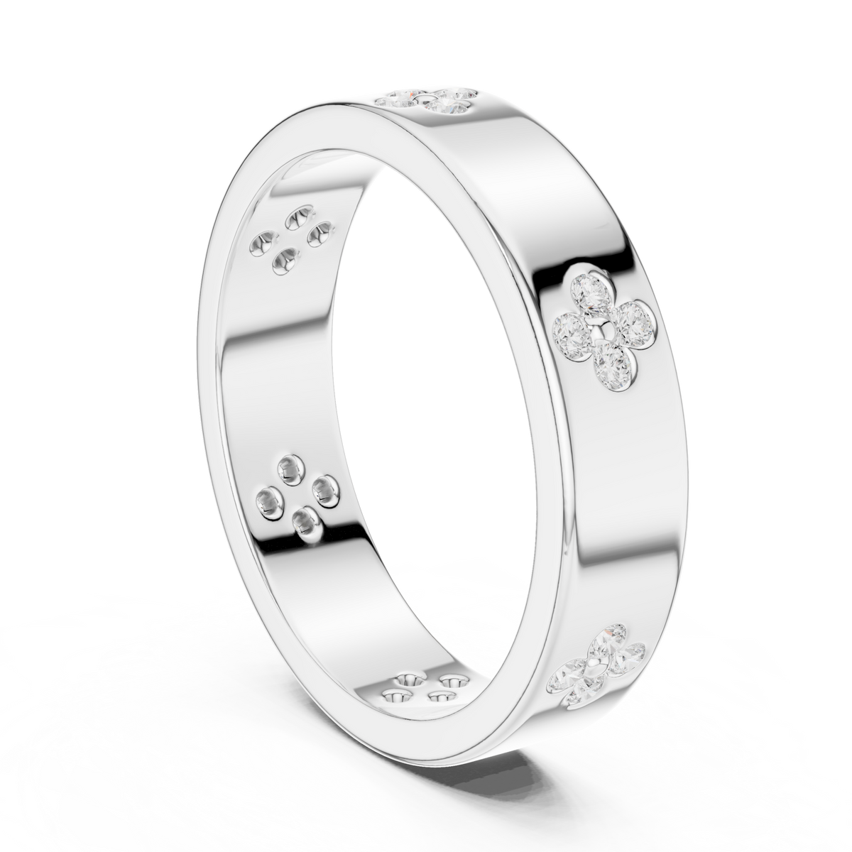 Round Cut Lab Grown Diamond Men's Four Leaf Clover Wedding Band - View 9